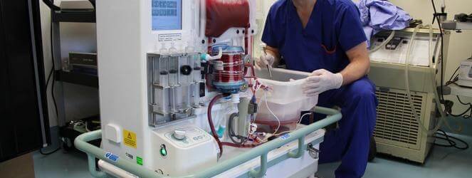 Surgeon handling a liver transplant
