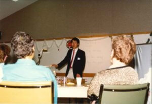 USE FOR LWLD_Dr. Sam Lee speaking at a liver disease support meetin 1989 Calgary