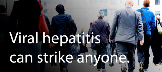 Image of peoples back with message viral hepatitis can strike anyone