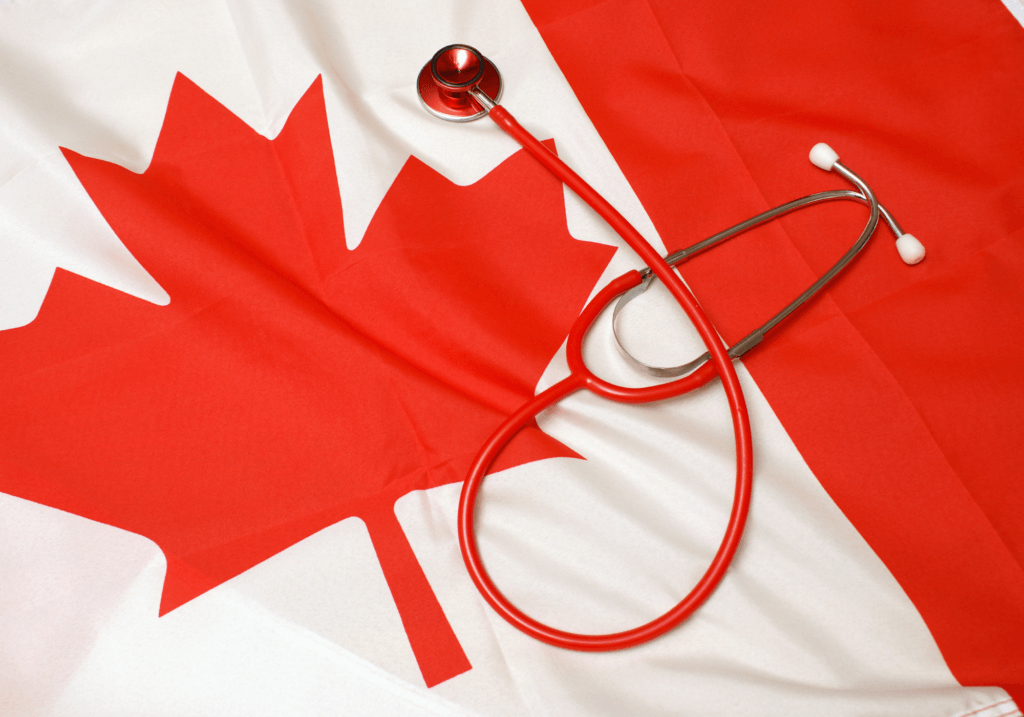 Canada flag with a stethoscope