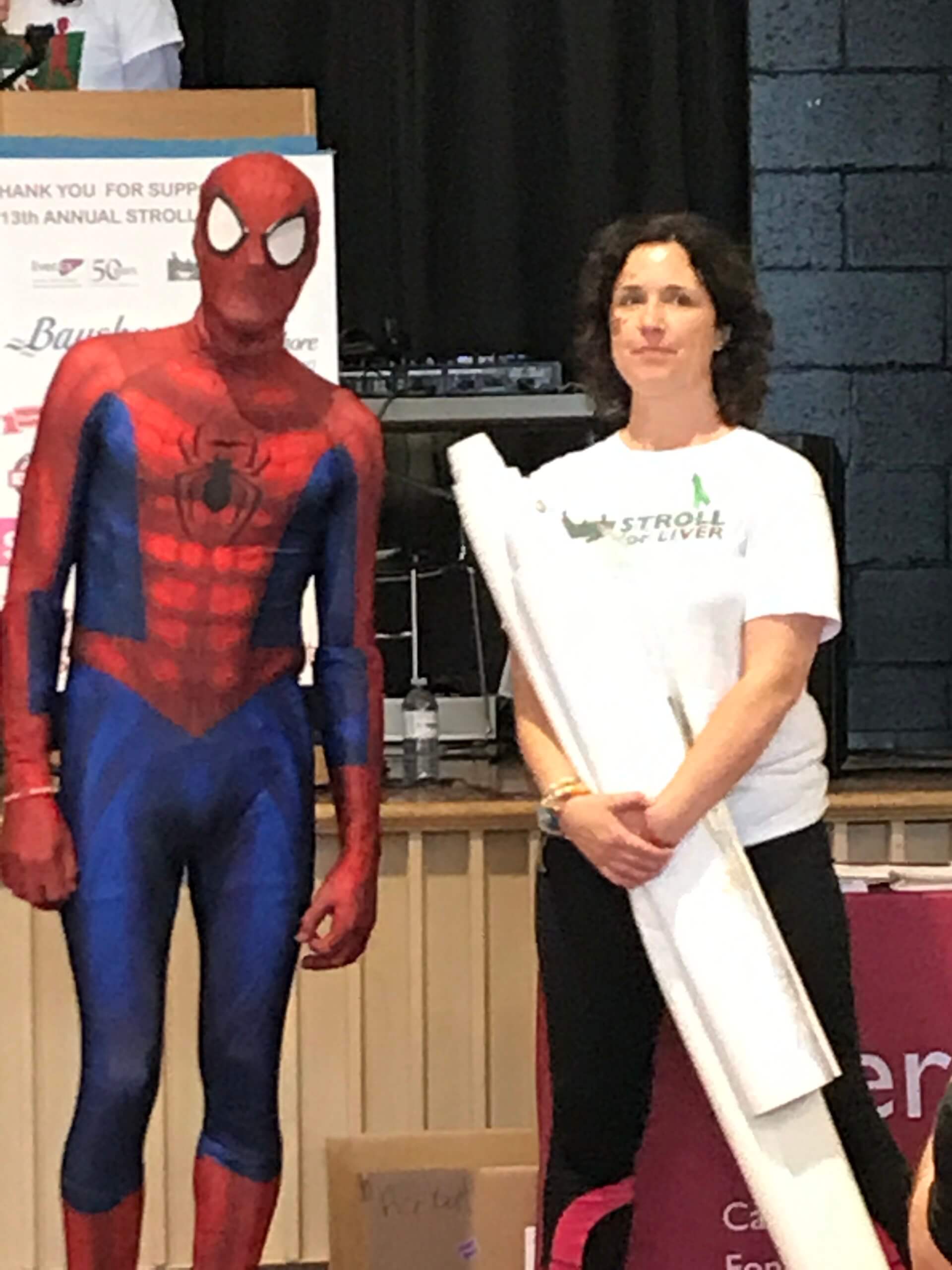 CLF staff, Meghann, with Spider-man at the Stroll