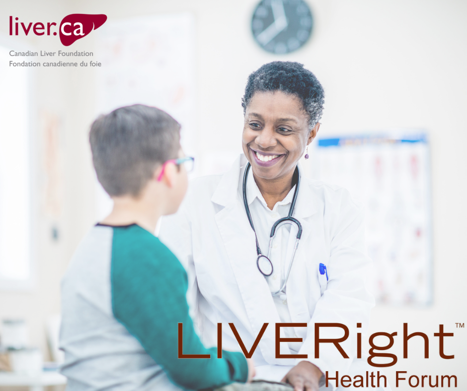 LIVERight Health Forum poster woman doctor looking at young male patient